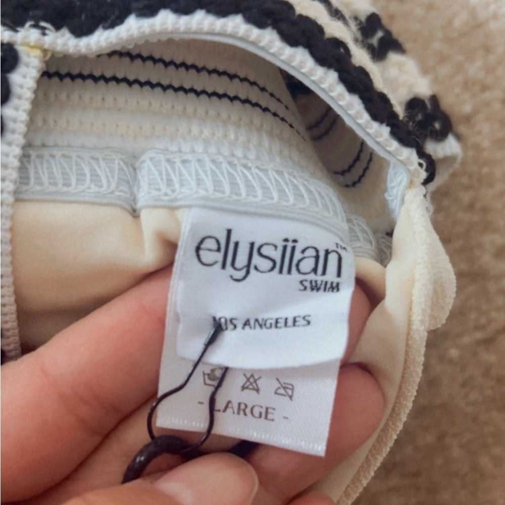 Nwt Elysiian Bikini Swim Top Crochet Overlay Cream Black Large — image 3 of 3